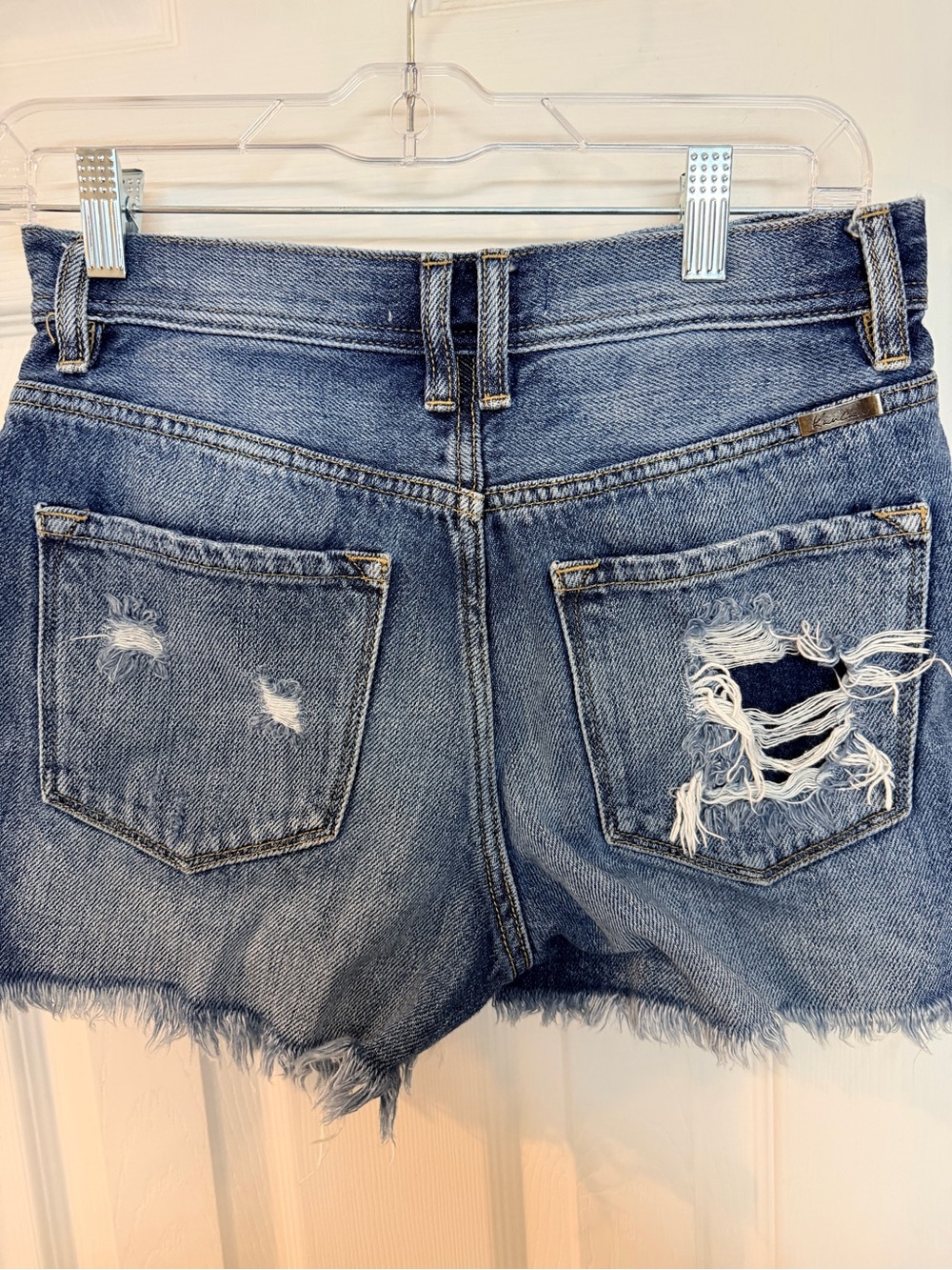 KanCan High Rise Distressed Denim Shorts Button Fly Frayed Hem - Picture 2 of 7